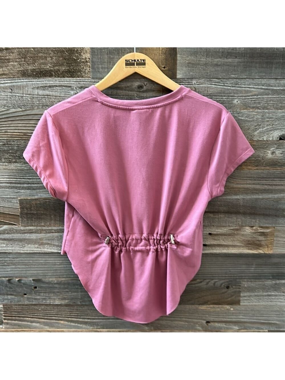 Gymshark V-Neck Short Sleeve Raw Hem Cinch Back Crop Fitness Top Size Small - Picture 3 of 8